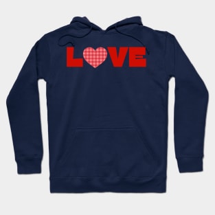 Love, Red typography with a red plaid heart Hoodie